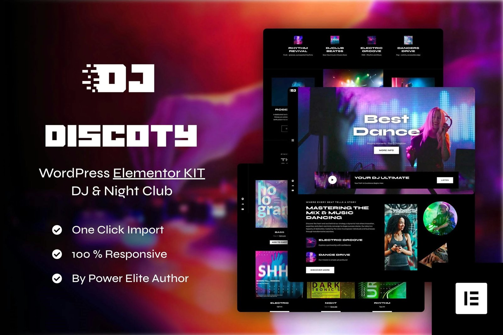 Discoty - Kit de plantillas Elementor Pro para DJ y discotecas