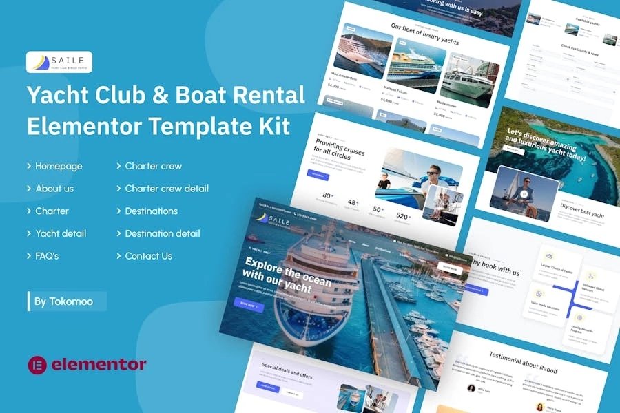 Saile Template Kit de Elementor de alquiler de barcos y clubes de yates