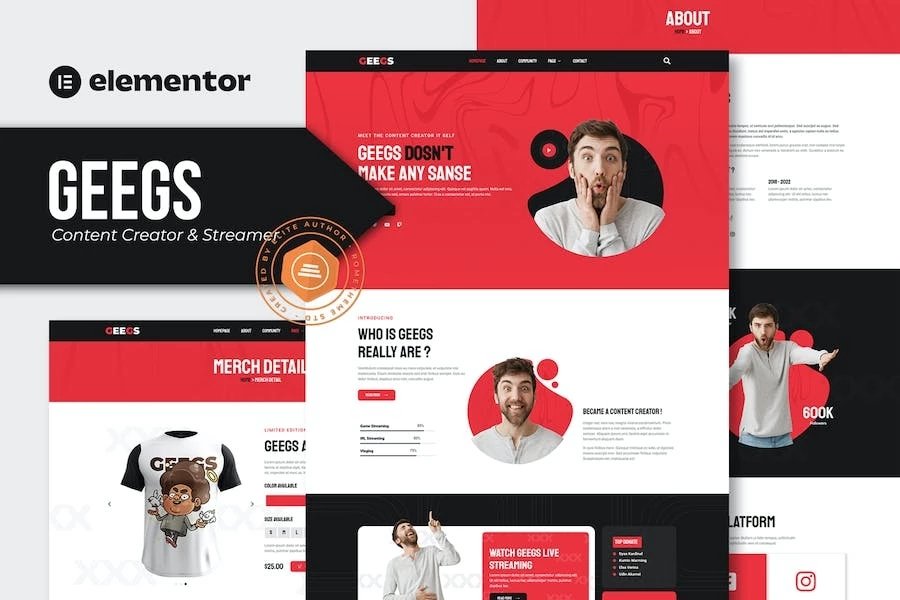 Geegs - Template Kit Elementor para creador de contenido y streamer
