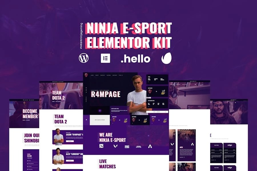 Ninja - Template Kit de Elementor para juegos y deportes electrónicos