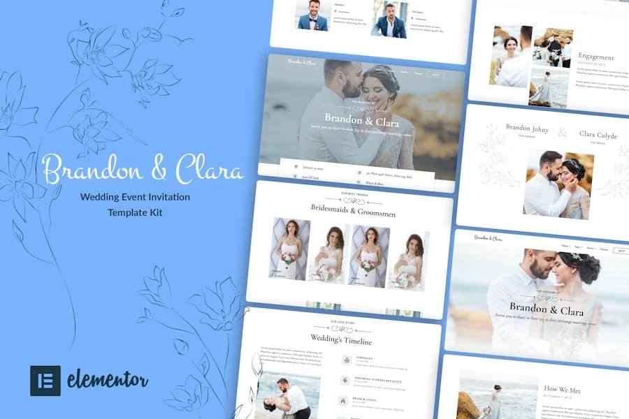 Brandon Clara - Kit de plantillas Elementor para invitaciones a eventos de boda