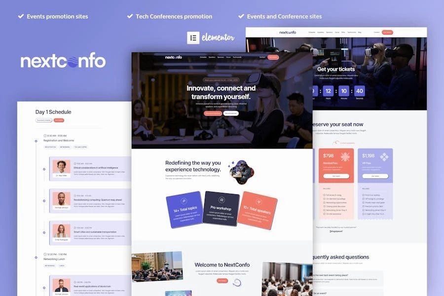 NextConfo - Kit de plantillas Elementor Pro para eventos y conferencias