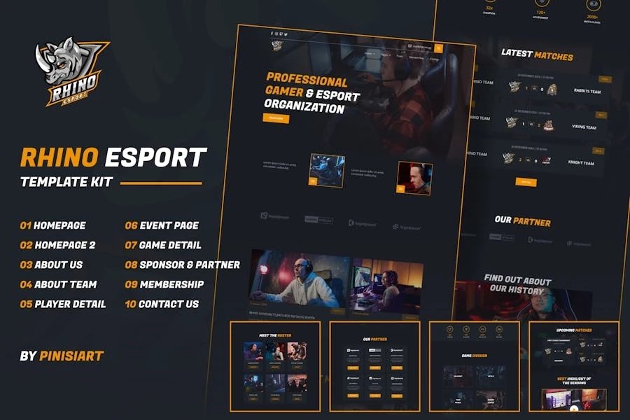 Rhino - Template Kit de Elementor de eSports Gaming