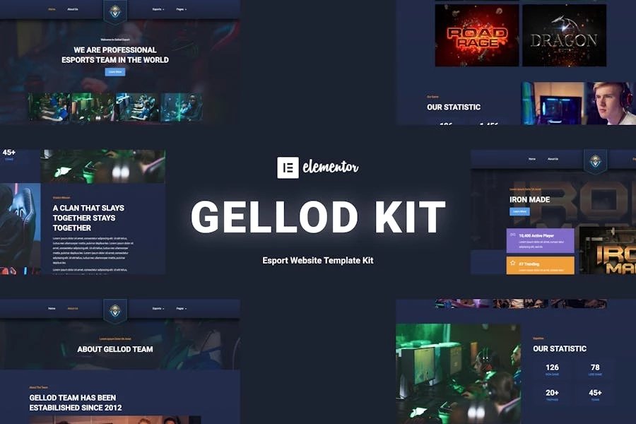 Gellod - Kit de plantillas Elementor para juegos de deportes electrónicos