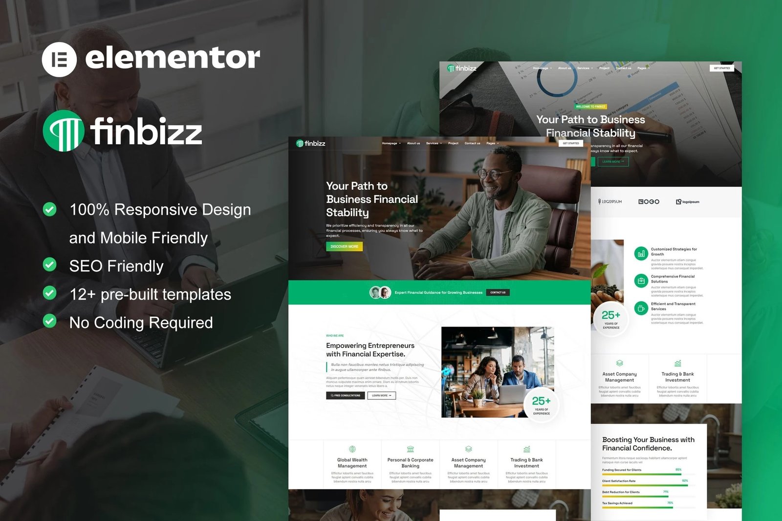 FinBizz - Kit de plantillas Elementor para gestores de finanzas e inversiones