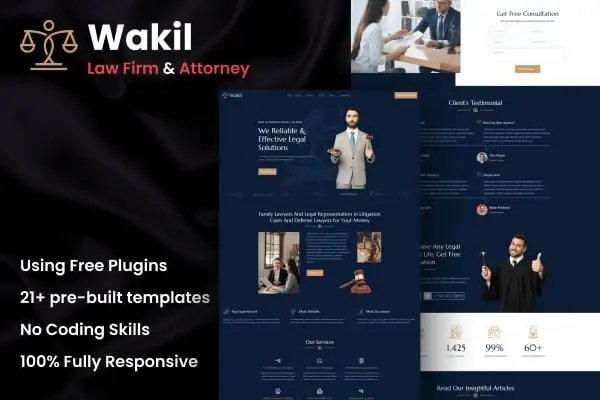 Wakil - Kit de plantillas Elementor para bufetes de abogados y servicios legales