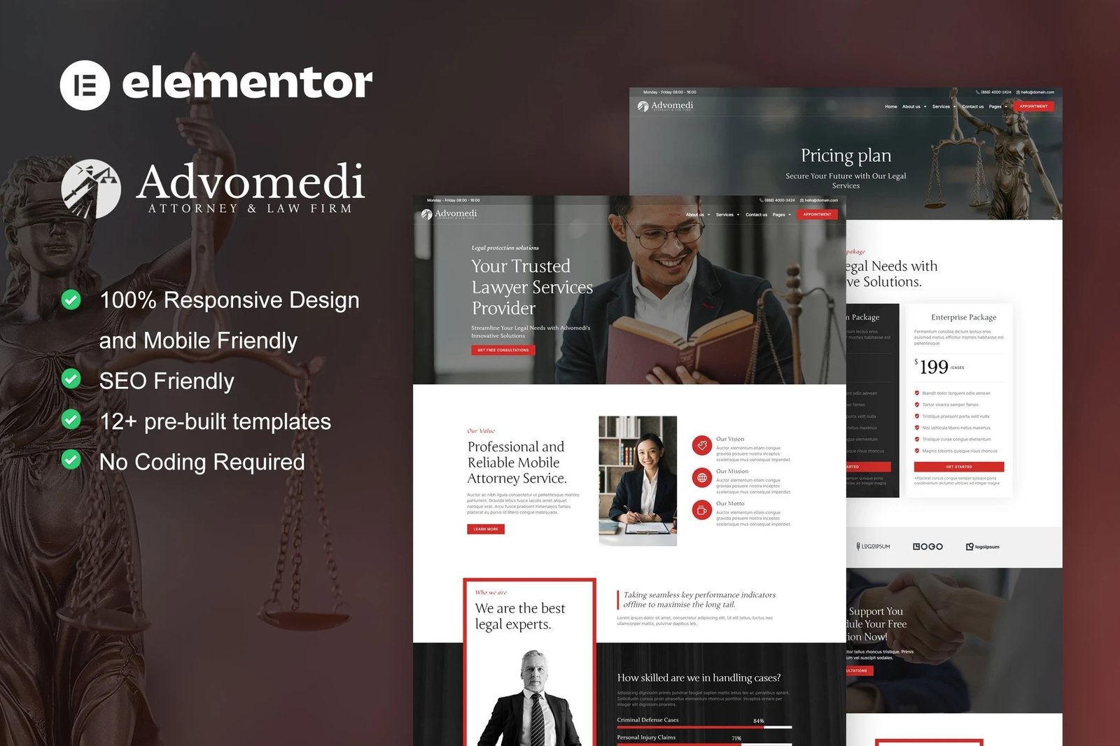 Advomedi - Attorney Law Firm Elementor Template Kit