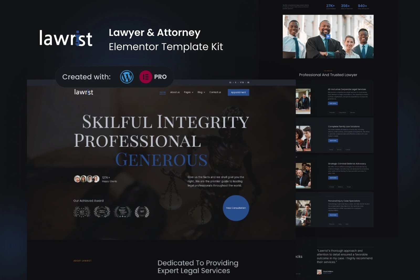 Lawrist - Kit de plantillas Elementor Pro para abogados y abogados