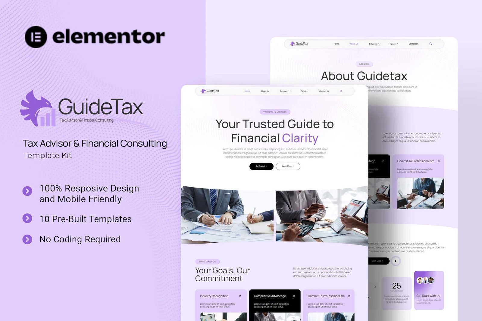 GuideTax - Kit de plantillas Elementor para asesoría fiscal y consultoría financiera
