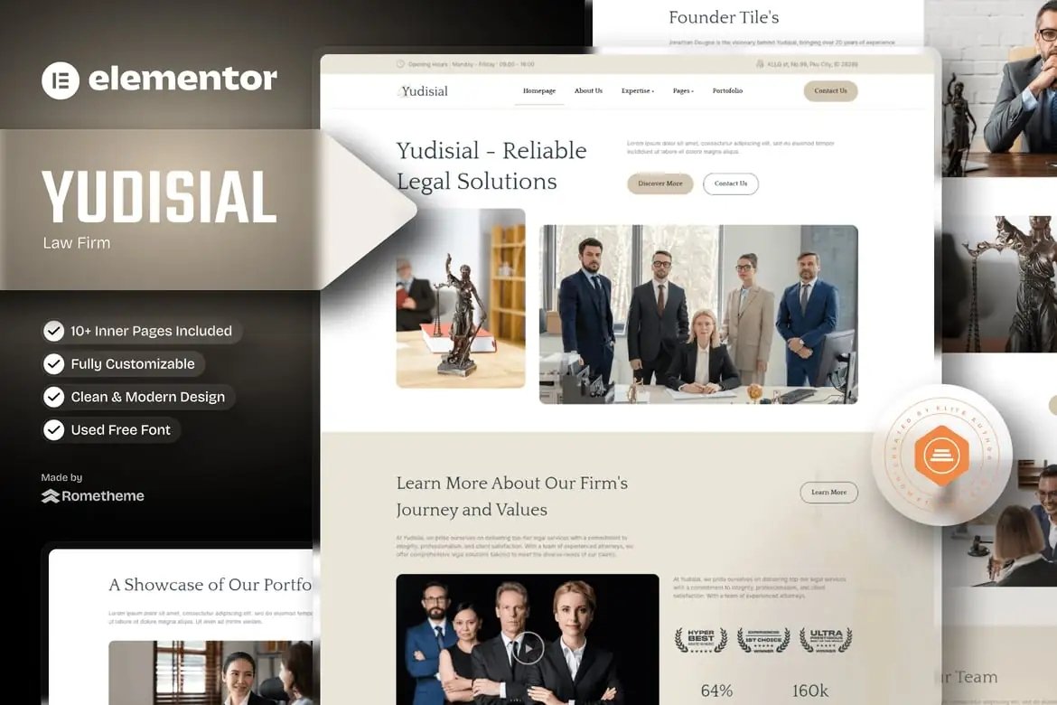 Yudisial - Kit de plantillas Elementor para bufete de abogados