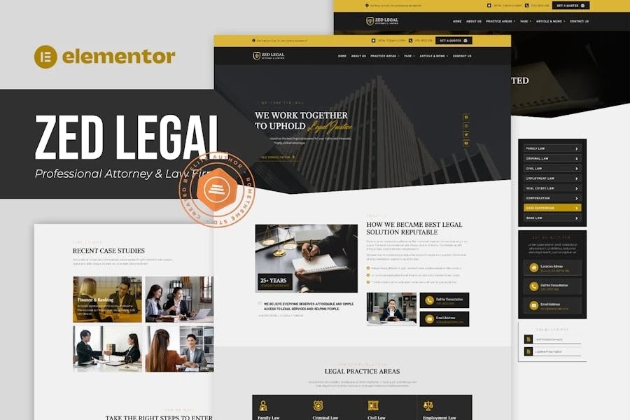Zed Legal - Kit de plantillas Elementor para abogados profesionales y bufetes de abogados