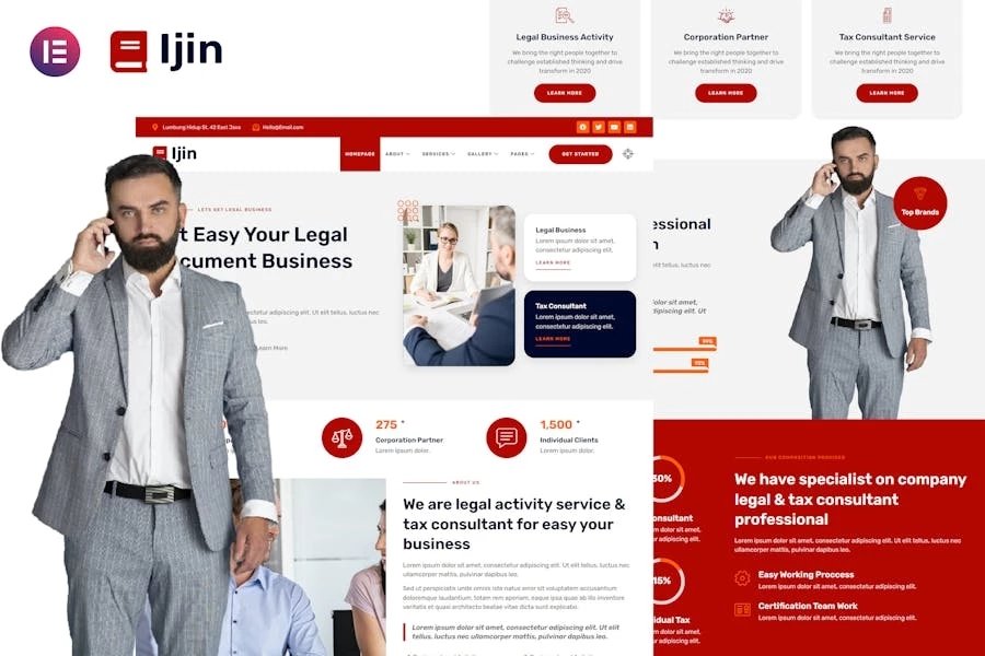 Ijin - Template Kit Elementor de servicios de consultoría legal y fiscal