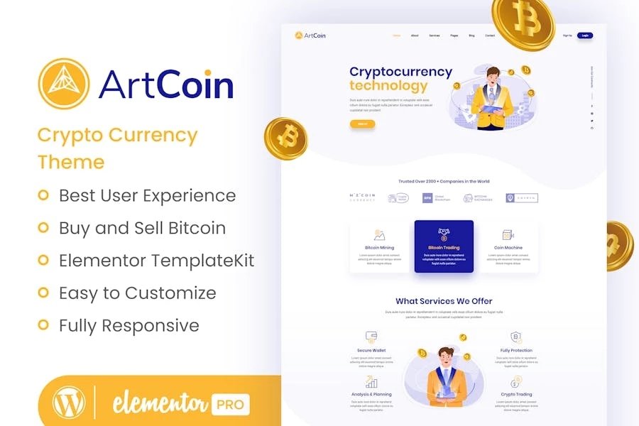 ArtCoin Template Kit Elementor de Bitcoin y criptomonedas