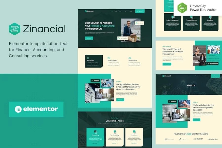 Zinancial Kit de plantillas Elementor de servicios financieros y contables