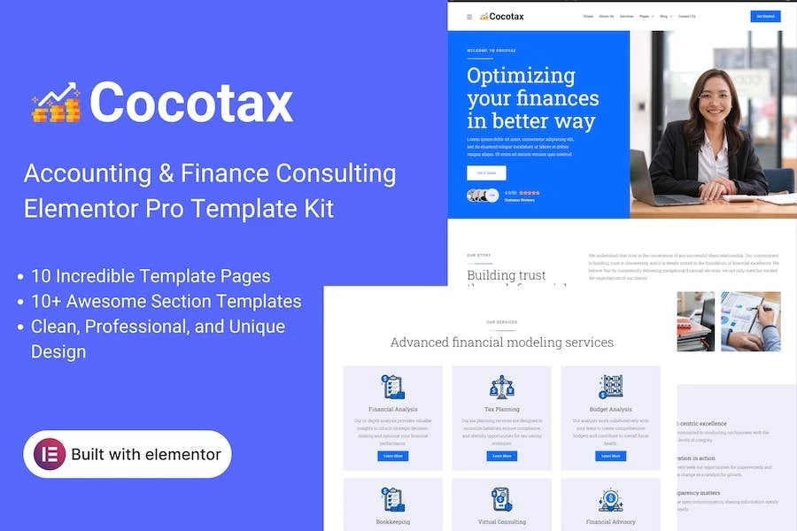 Cocotax - Kit de plantillas Elementor para consultoría contable y financiera
