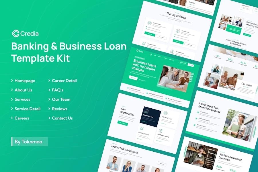 Credia Kit de plantillas Elementor para préstamos bancarios y empresariales