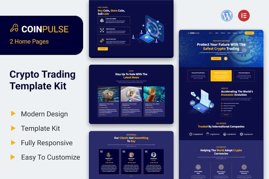 Coinpulse - Template Kit Elementor para criptomonedas y comercio