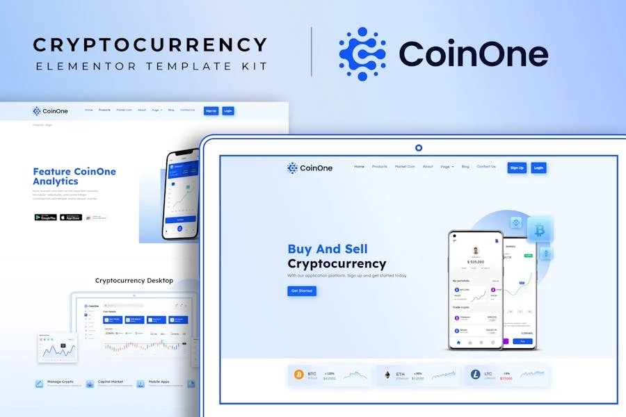 CoinOne - Template Kit Elementor de criptomonedas