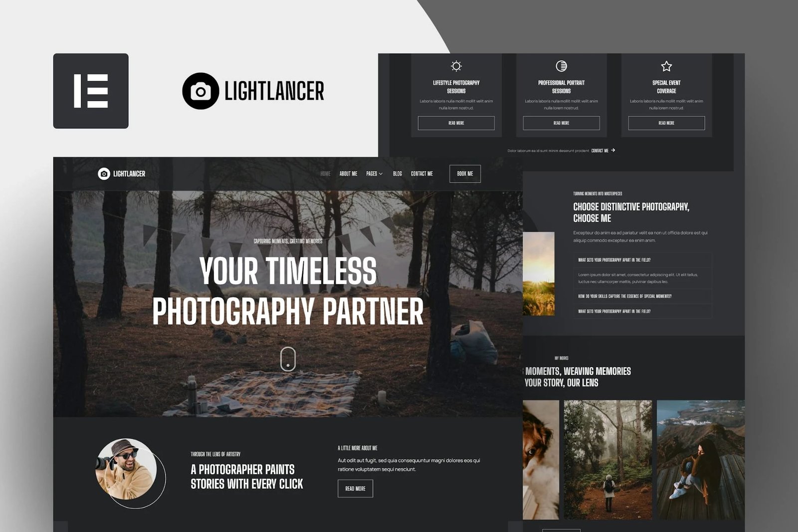 Lightlancer - Kit de plantillas Elementor Pro para fotógrafos