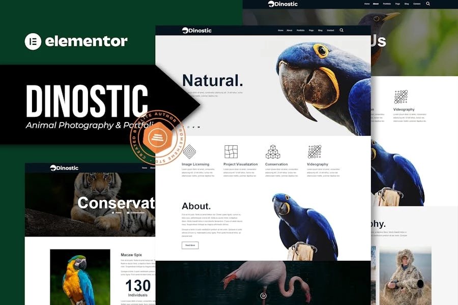Dinostic - Template Kit Elementor para Porfolio y fotografía de animales