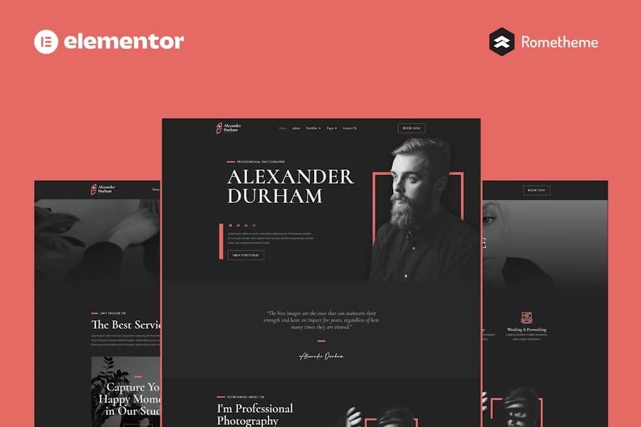 Alexander Durham - Porfolio Photography Elementor Pro Template Kit sitio completo