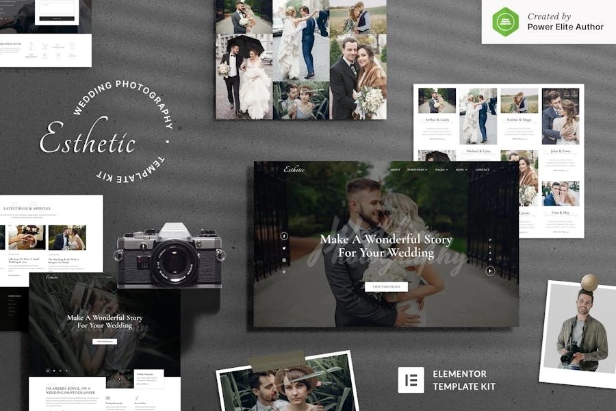 Esthetic - Template Kit Elementor para fotografía de bodas