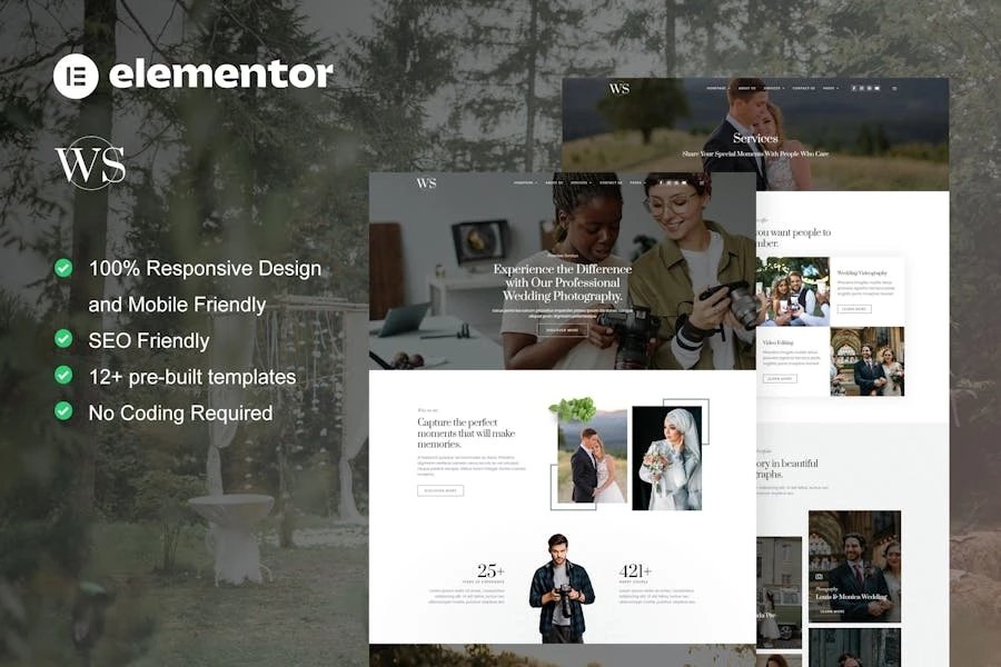 Wedshot - Template Kit Elementor para servicios de fotografía de bodas