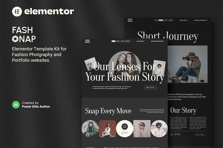 Fashnap Template Kit Elementor para fotografía de moda y Porfolio