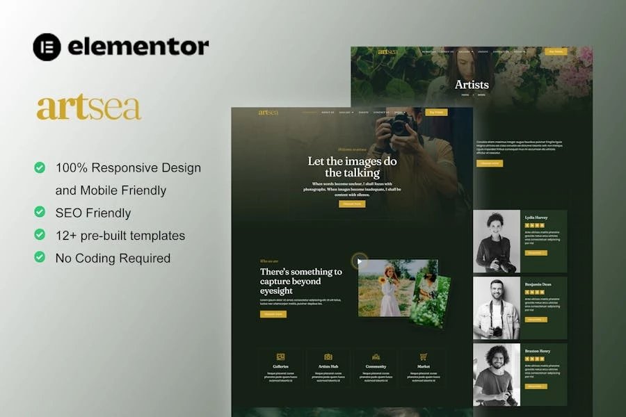 Artsea - Template Kit de Elementor para fotografía y galería de arte