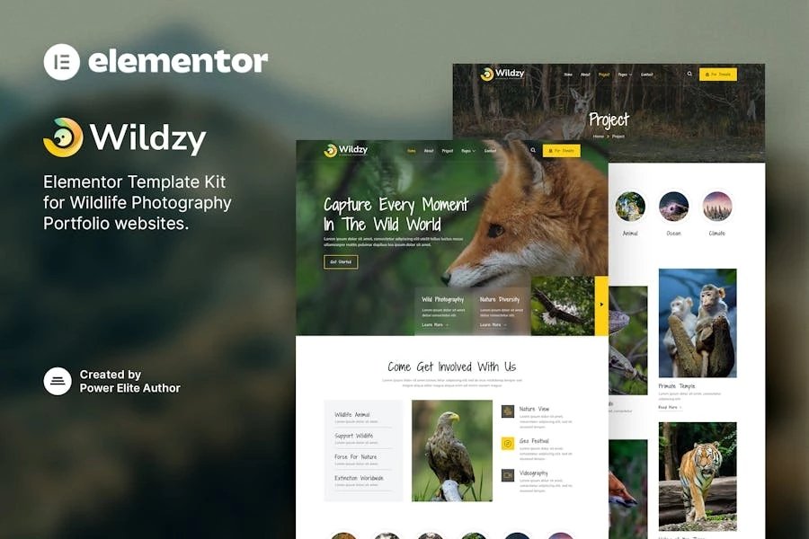 Wildzy - Template Kit Elementor para fotografía de vida