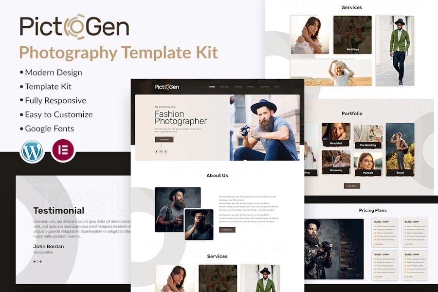 Pictogen - Template Kit Elementor para fotografía creativa