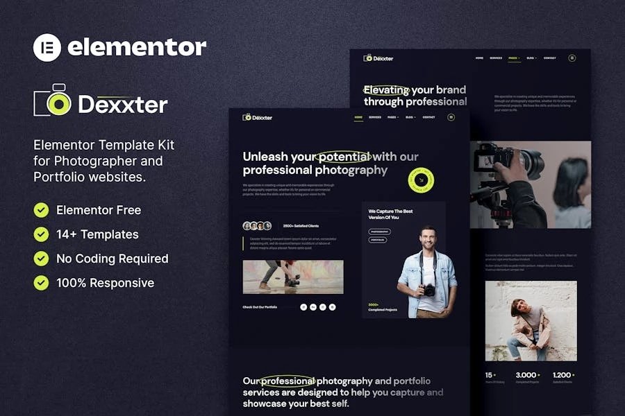 Dexxter Template Kit Elementor para fotografía y Porfolio