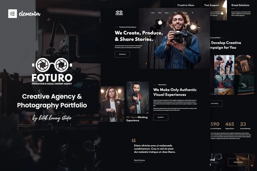 Foturo - Kit Elementor de plantillas Elementor para portafolios de fotografía y agencia creativa