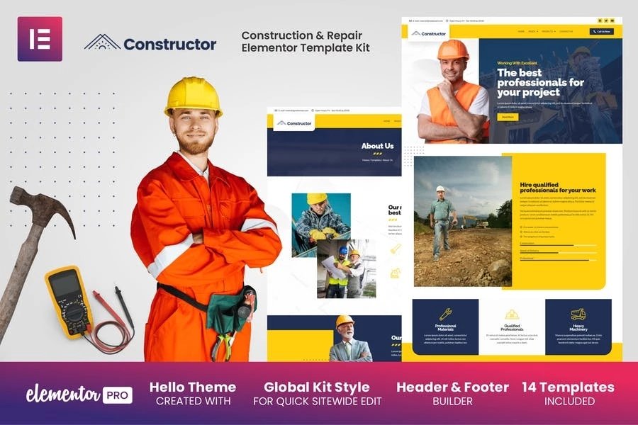 Constructor - Kit de plantillas Elementor Pro para construcción y reparación