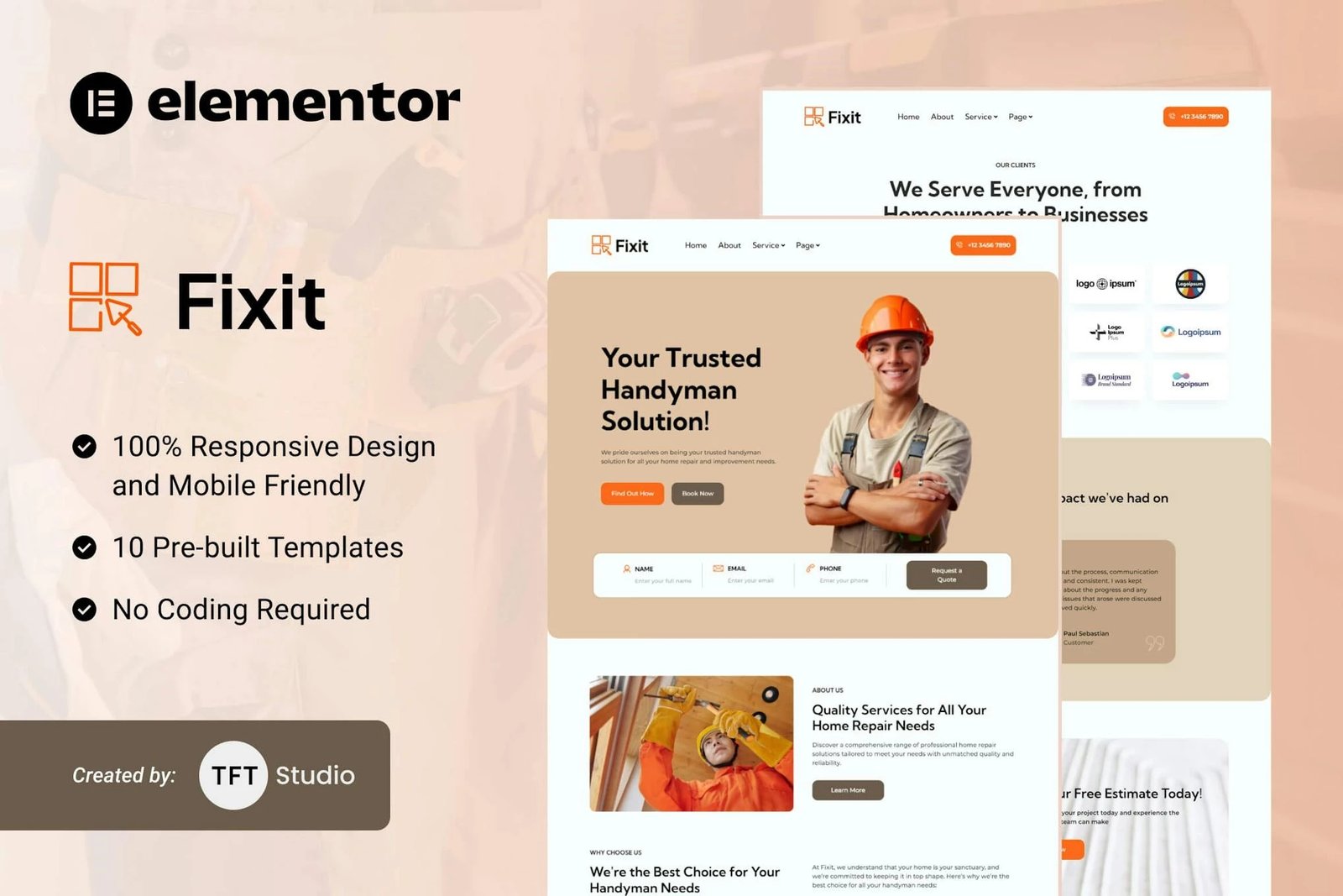 Fixit - Kit de plantillas Elementor de Handyman Services