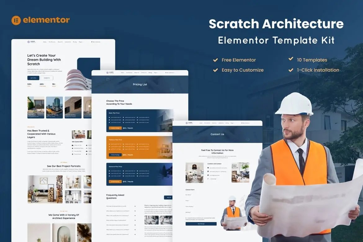 Scratch - Kit de plantillas Elementor para empresas de arquitectura