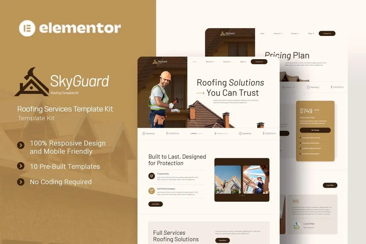 SkyGuard - Kit de plantillas Elementor para Roofing Services