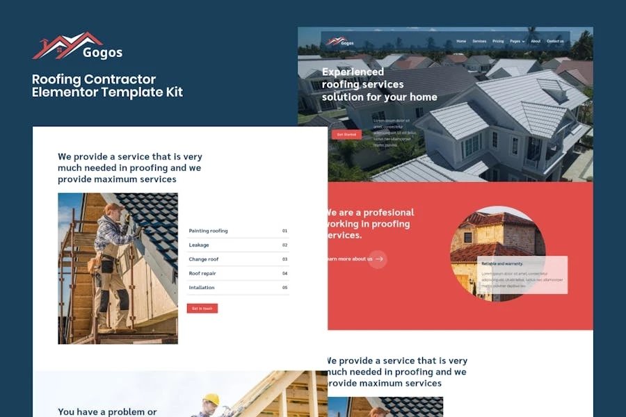 Gogos - Kit de plantillas Elementor para contratistas de techos