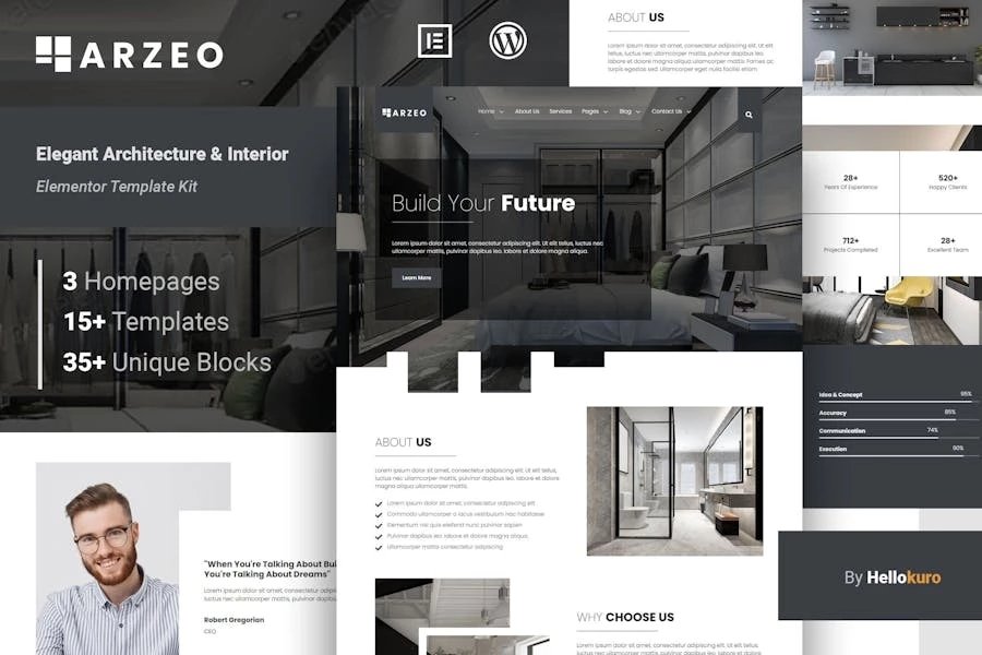 Arzeo - Template Kit Elementor de arquitectura e interiores elegantes