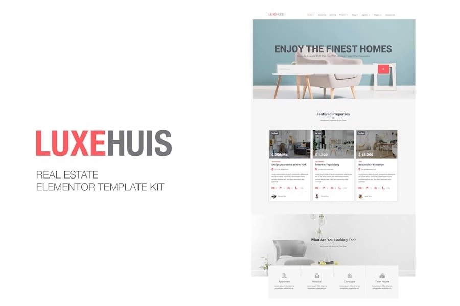 Luxehuis - Kit de plantillas Elementor para bienes raíces