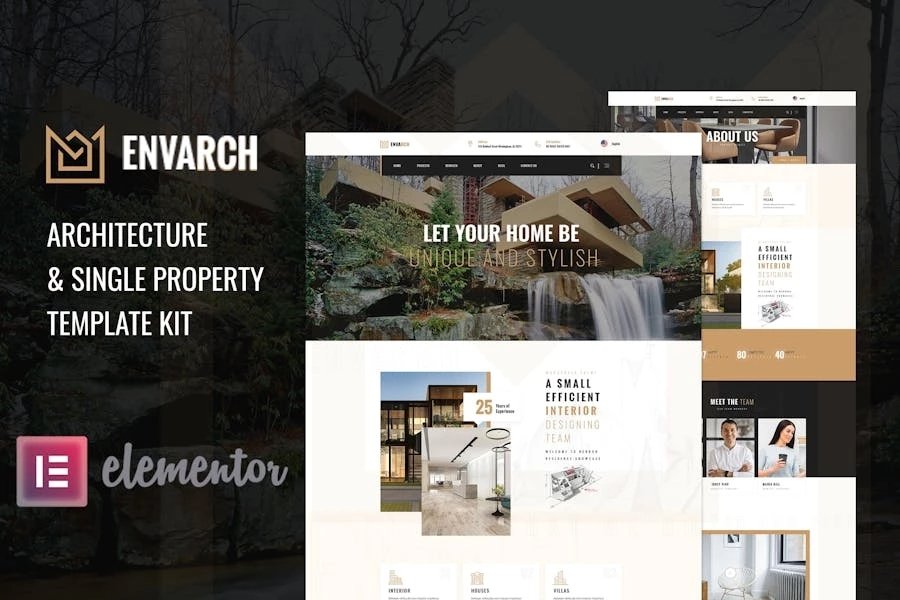 EnvArch Template Kit Elementor de arquitectura y propiedad única