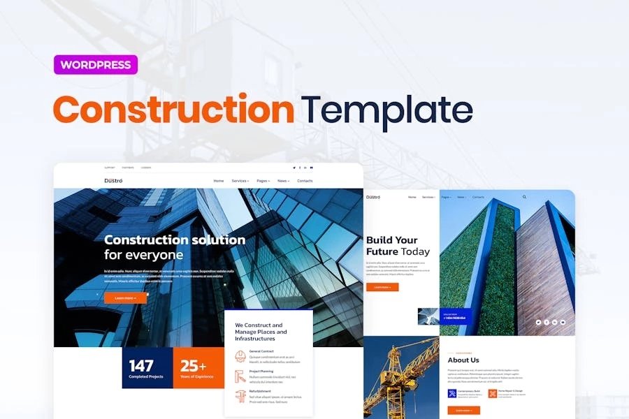 Dustro Template Kit Elementor para empresas de construcción