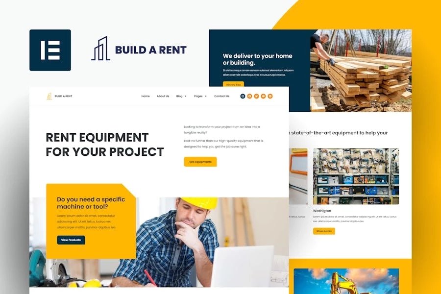 Buildarent - Kit de plantillas Elementor para alquiler de equipos de construcción