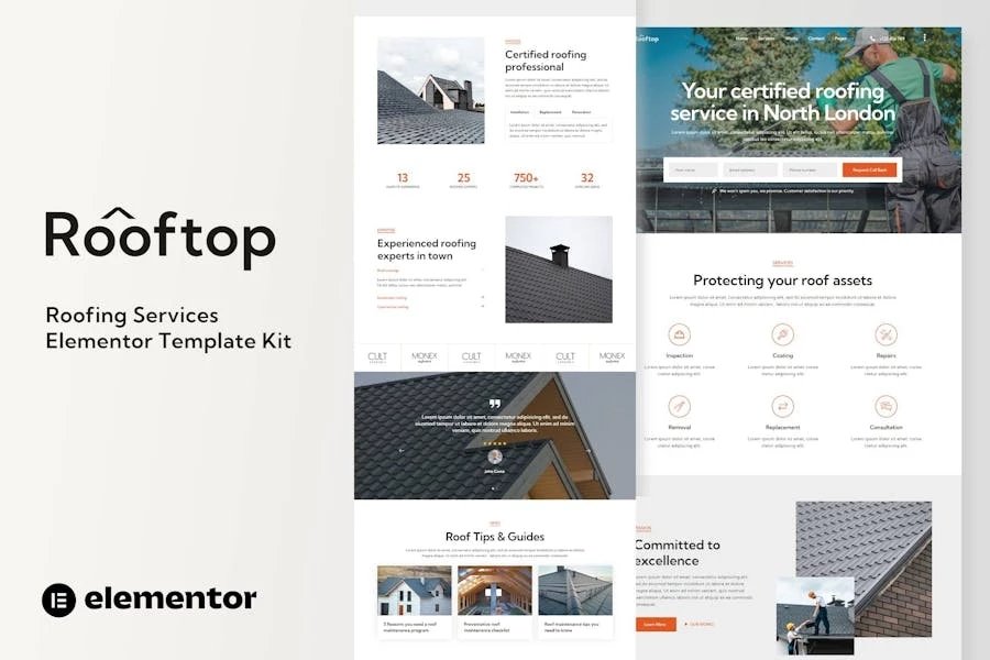 Rooftop - Template Kit Elementor para servicio