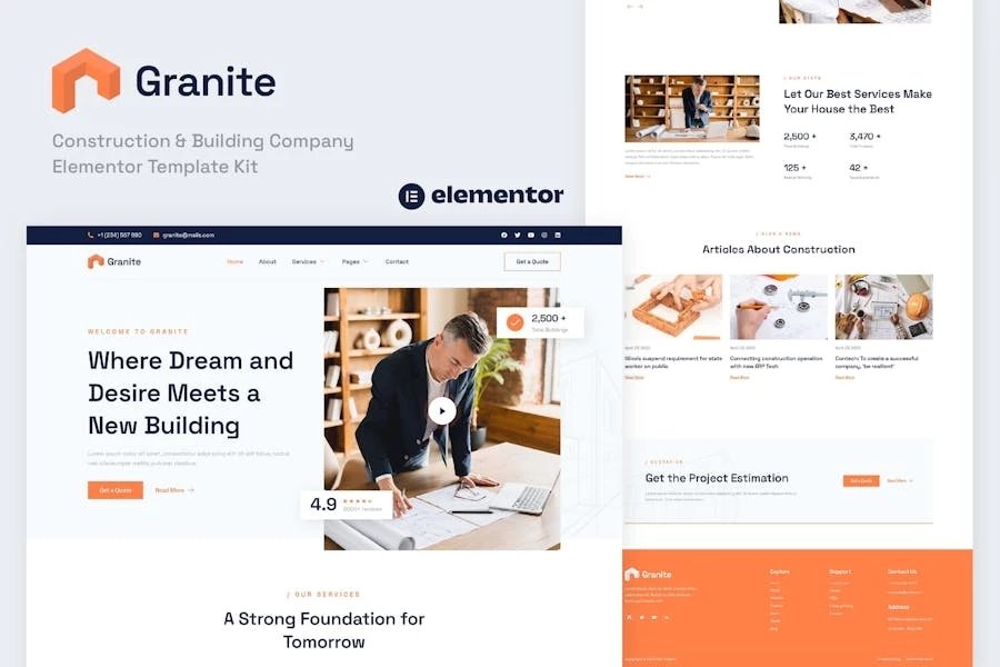 Granite - Template Kit Elementor para empresas de construcción y construcción