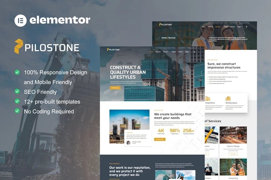 Pilostone - Template Kit Elementor para servicios de construcción y construcción
