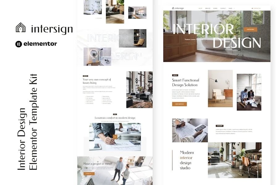 InterSign - Template Kit Elementor para diseño de interiores y arquitectura