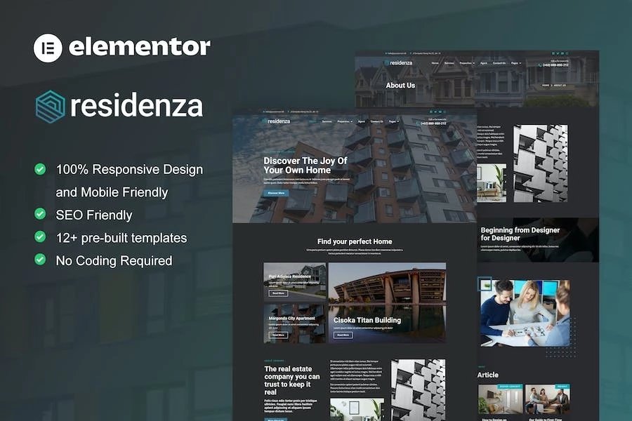 Residenza - Template Kit Elementor para bienes raíces y propiedades