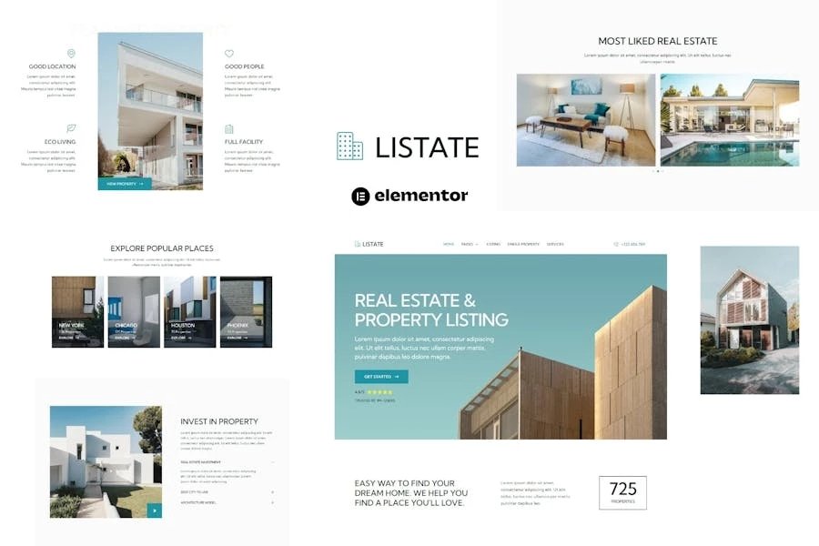 Listate - Template Kit Elementor de bienes raíces y listados de propiedades