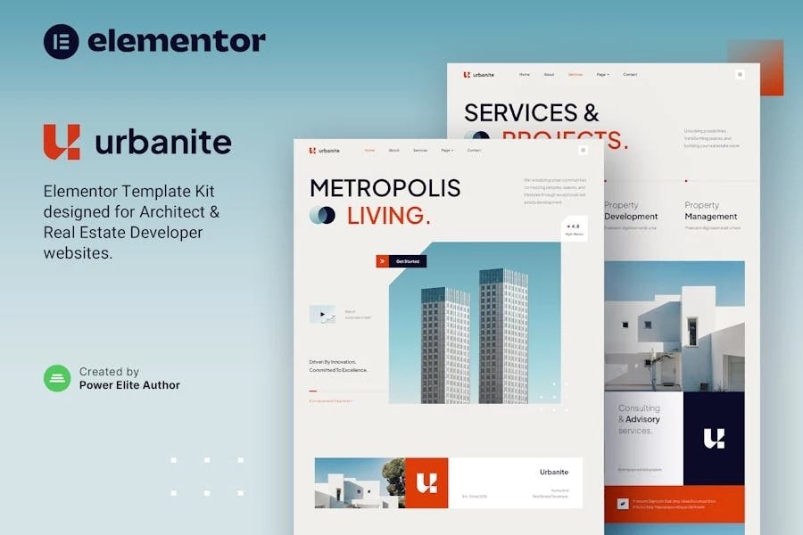 Urbanite Template Kit Elementor para arquitectos y desarrolladores inmobiliarios